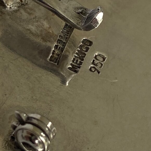 VTG Sterling Silver 950 Mexico Chunky Round Lapis Lazuli Inlay Pendant Brooch - Picture 7 of 16